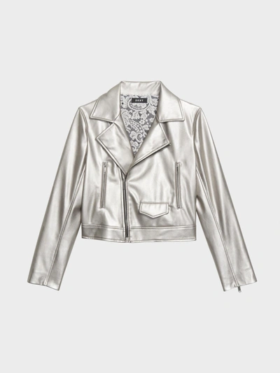 Shop Donna Karan Metallic Moto Jacket In Silver