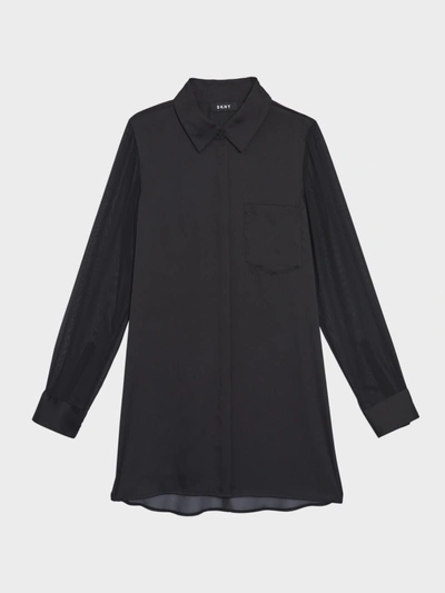 Shop Donna Karan Satin Contrast Shirt In Black