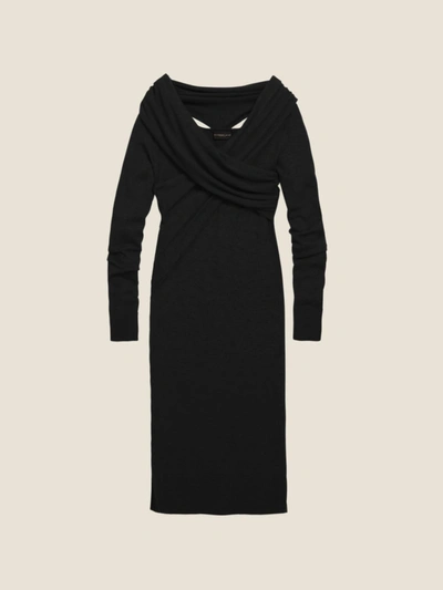 Shop Donna Karan Wool Jersey Wrap Front Dress In Black