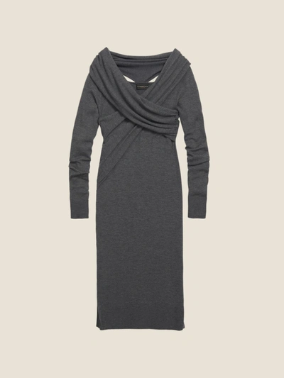 Shop Donna Karan Wool Jersey Wrap Front Dress In Grey