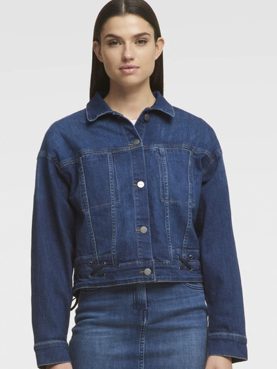 Shop Donna Karan Denim Jacket With Lace-up Detailing In Dark Rinse