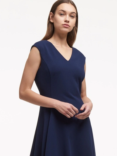 Shop Donna Karan Fit-and-flare V-neck Dress In Midnight Blue