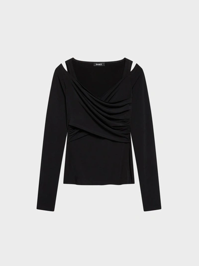 Shop Donna Karan Knit Crossover Top In Black