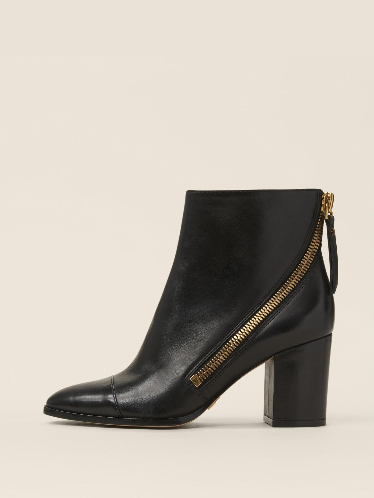 Donna Karan Alina Leather Ankle Boot In Black | ModeSens