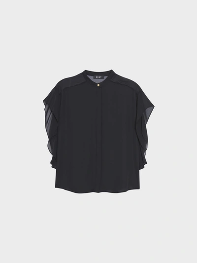 Shop Donna Karan Satin Georgette Flutter Sleeve Shirt In Black