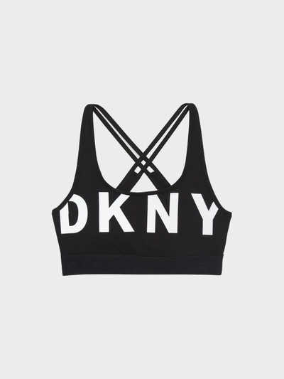 Shop Donna Karan Low Impact Logo Bra In Black And White