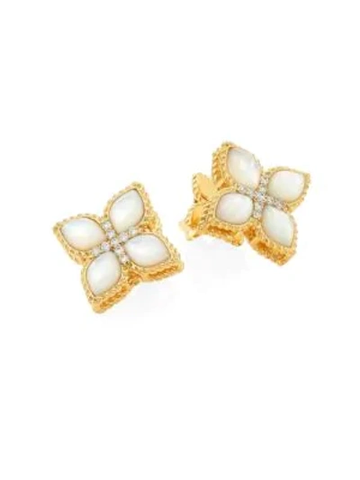 Shop Roberto Coin Women's Venetian Princess 18k Yellow Gold, Mother-of-pearl & Diamond Earrings