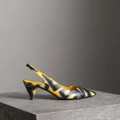 Shop Burberry Graffiti Print Leather Slingback Pumps In Vibrant Yellow