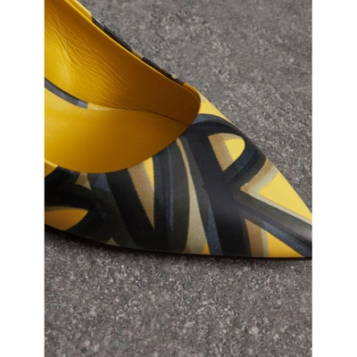 Shop Burberry Graffiti Print Leather Slingback Pumps In Vibrant Yellow