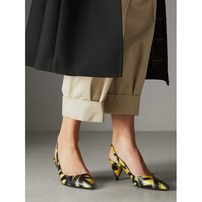 Shop Burberry Graffiti Print Leather Slingback Pumps In Vibrant Yellow