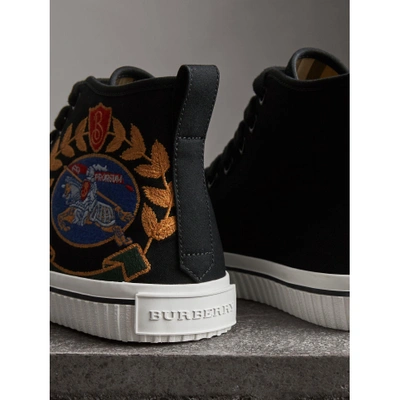 Shop Burberry Embroidered Archive Logo High-top Sneakers In Black