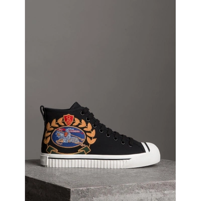 Shop Burberry Embroidered Archive Logo High-top Sneakers In Black