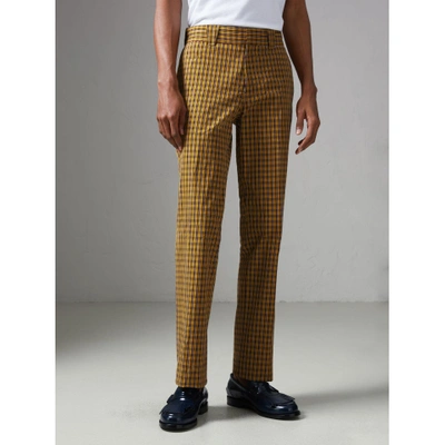 Shop Burberry Check Washed Cotton Trousers In Bright Saffron Yellow