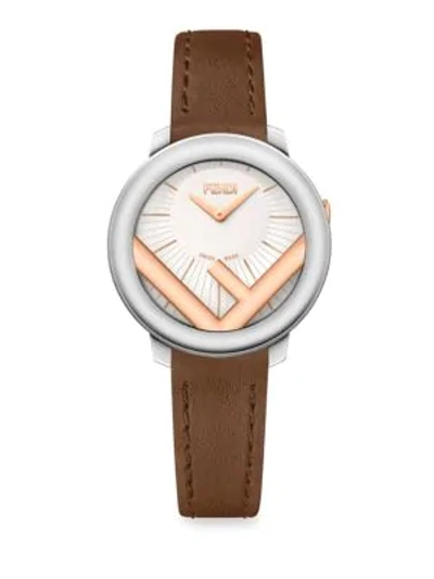 Shop Fendi Run Away Stainless Steel & Leather Watch In Brown