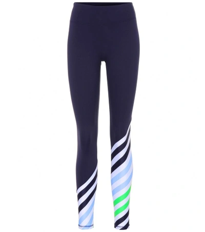 Shop Tory Sport Diagonal-striped Leggings In Blue