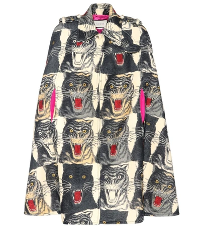 Shop Gucci Printed Wool Cape In Multicoloured