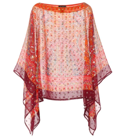 Shop Etro Printed Silk Poncho In Multicoloured