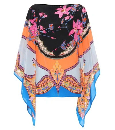 Shop Etro Printed Silk Poncho Top In Multicoloured