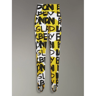 Shop Burberry Graffiti Print Leggings In Bright Yellow