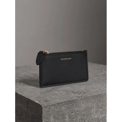 Shop Burberry Two-tone Leather Zip Card Case In Black
