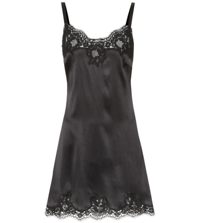 Shop Dolce & Gabbana Silk-blend Slip Dress In Black