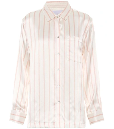 Shop Asceno Striped Silk Pyjama Shirt In White