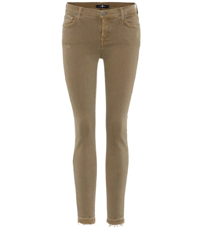 Shop 7 For All Mankind Cropped Mid-rise Skinny Jeans In Green