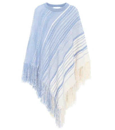 Shop Chloé Cotton And Wool Poncho In Blue