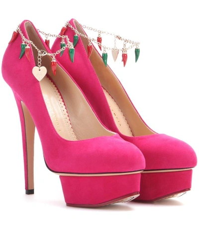 Shop Charlotte Olympia Hot Dolly Suede Pumps In Pink