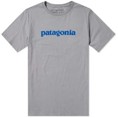 Shop Patagonia Text Logo Organic Tee In Grey