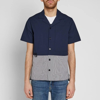 Shop Tim Coppens Cut & Sew Stripe Panel Bowling Shirt In Blue
