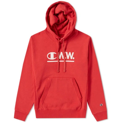 Shop Champion X Wood Wood Women's Logo Hoody In Red