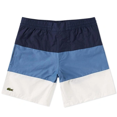 Shop Lacoste Wide Stripe Swim Short In Blue