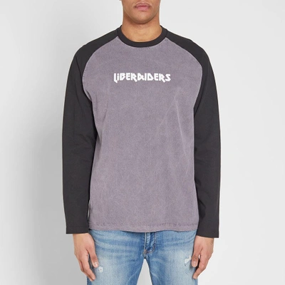 Shop Liberaiders Long Sleeve Metal Logo Raglan Tee In Grey