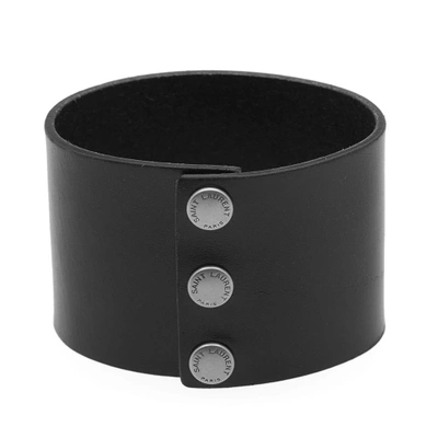 Shop Saint Laurent Leather Property Of Cuff In Black