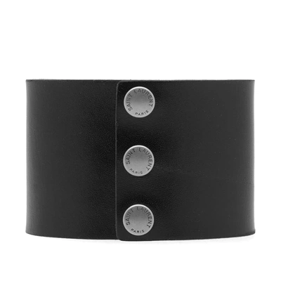 Shop Saint Laurent Leather Property Of Cuff In Black
