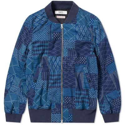 Shop Fdmtl Printed Boro Ma-1 Jacket In Blue