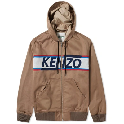 Shop Kenzo Knitted Logo Hooded Canvas Jacket In Neutrals