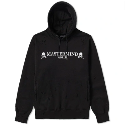 Shop Mastermind Japan Mastermind World Logo Distressed Hoody In Black