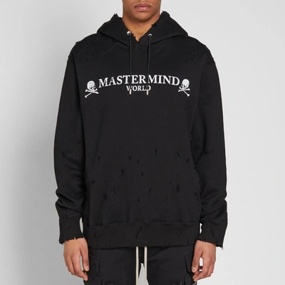 Shop Mastermind Japan Mastermind World Logo Distressed Hoody In Black