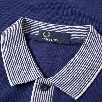 Shop Fred Perry Stripe Collar Pique Polo In Blue