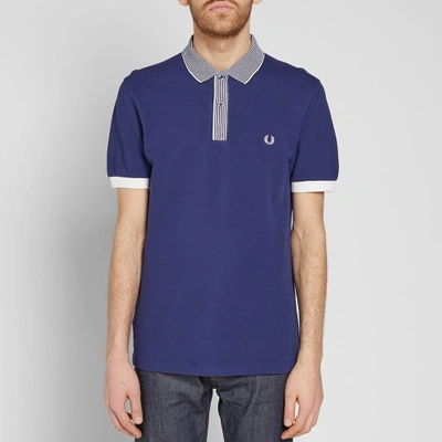 Shop Fred Perry Stripe Collar Pique Polo In Blue