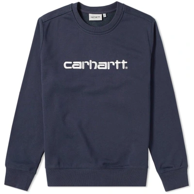 Shop Carhartt Embroidered Logo Crew Sweat In Blue