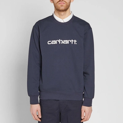 Shop Carhartt Embroidered Logo Crew Sweat In Blue