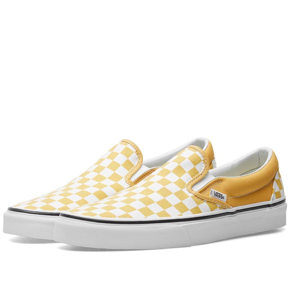 yellow checkerboard slip on vans womens