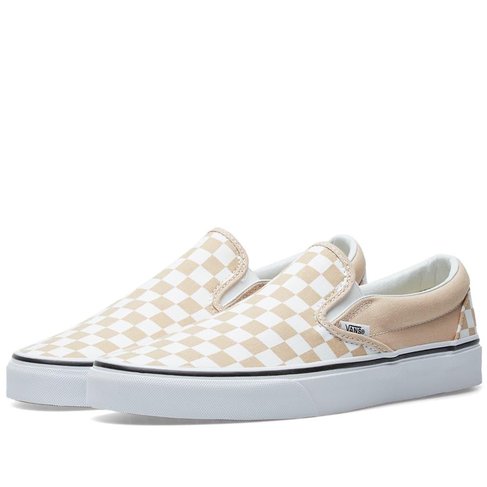 baby pink checkered slip on vans