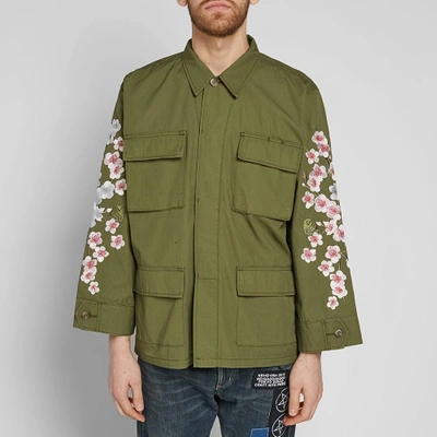 Shop Vanquish Black By   Sakura Embroidery Army Jacket In Green