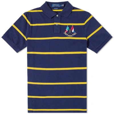 Shop Polo Ralph Lauren Crossed Flags Stripe Polo In Blue