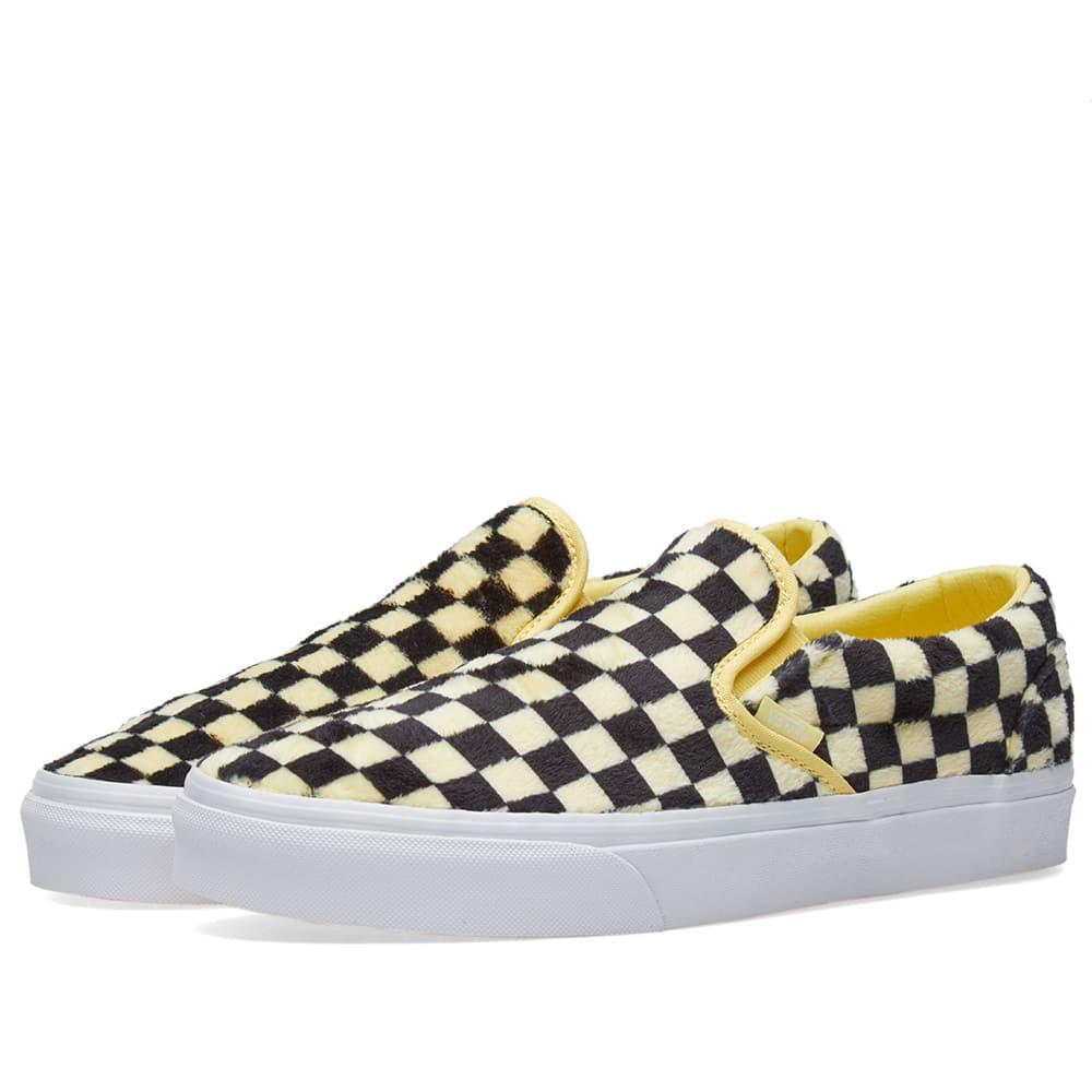 yellow checkerboard slip on vans womens