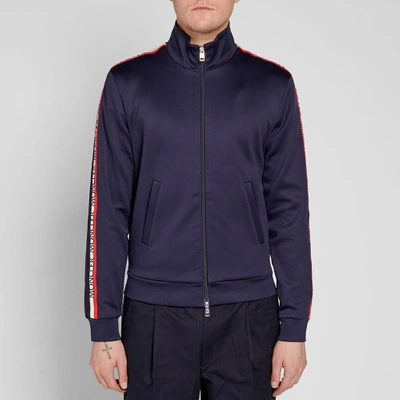 Shop Moncler Taped Sleeve Zip Track Top In Blue